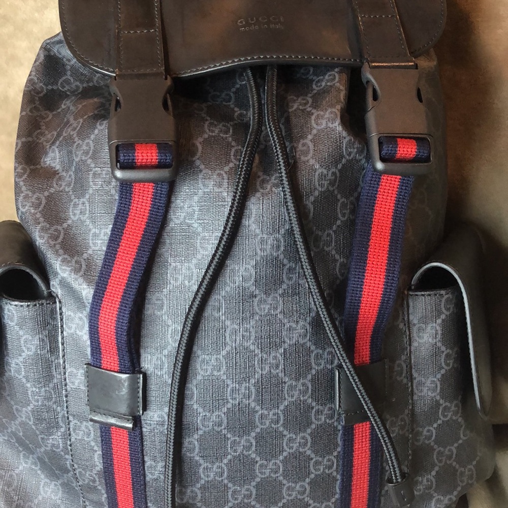 GUCCI GG SUPREME Soft Sided Coated Canvas Leather Black and Grey Backpack COA - Picture 7 of 17